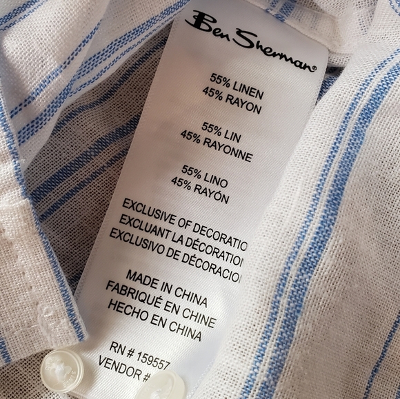 Ben Sherman Bright White Linen Blend Button Down Shirt - Picture 7 of 8